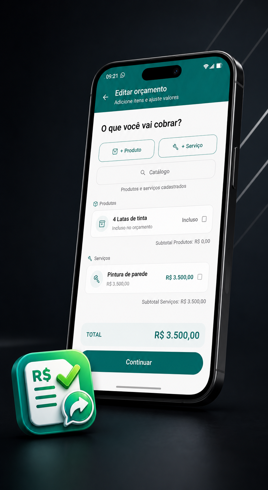 Mockup do aplicativo Orçamento Fácil em um smartphone