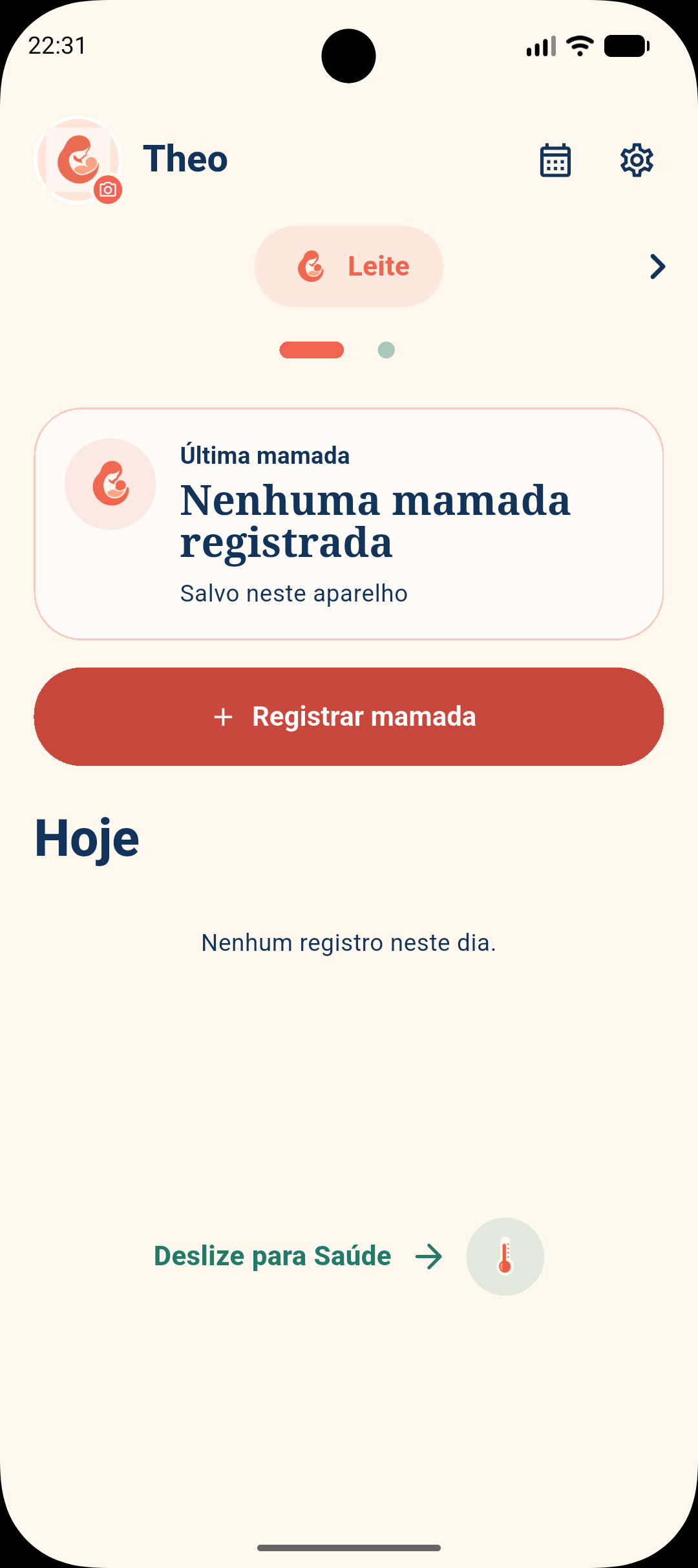 Tela do MAMA para registro de mamadas
